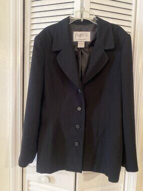 VTG Mary McFadden Saks Black 4 button blazer Jacket Sz 14 Career office